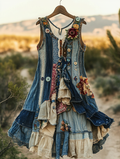 Summer Handmade Lace Denim Patchwork Dress 2b5b