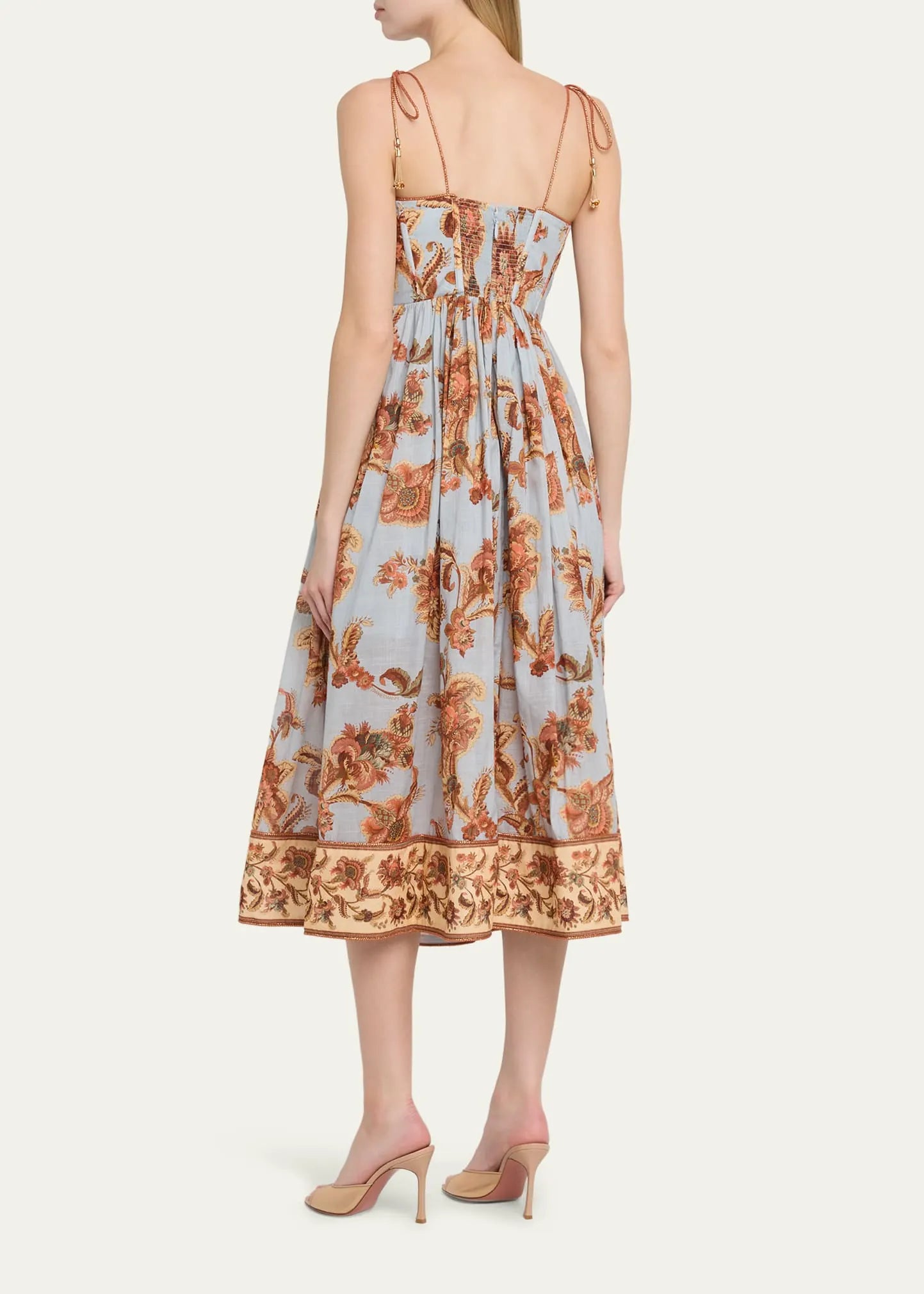 Vintage Floral Spaghetti Strap Bustier Midi Dress
