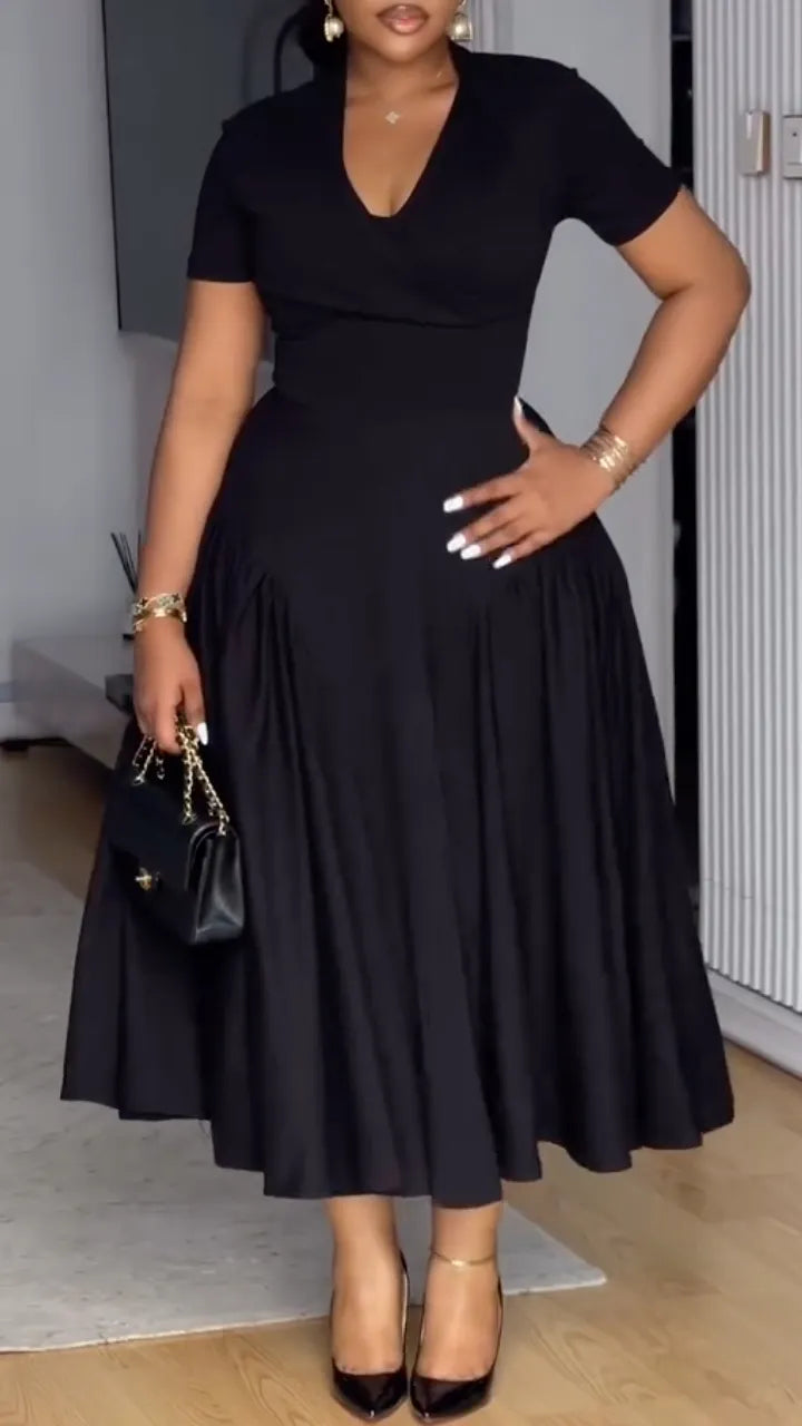 Wrap V‑Neck Midi Flare Dress