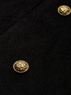 Wool Trench Coat, Long Sleeves, Lapel Collar, Plain, Button Design, Vintage, Black