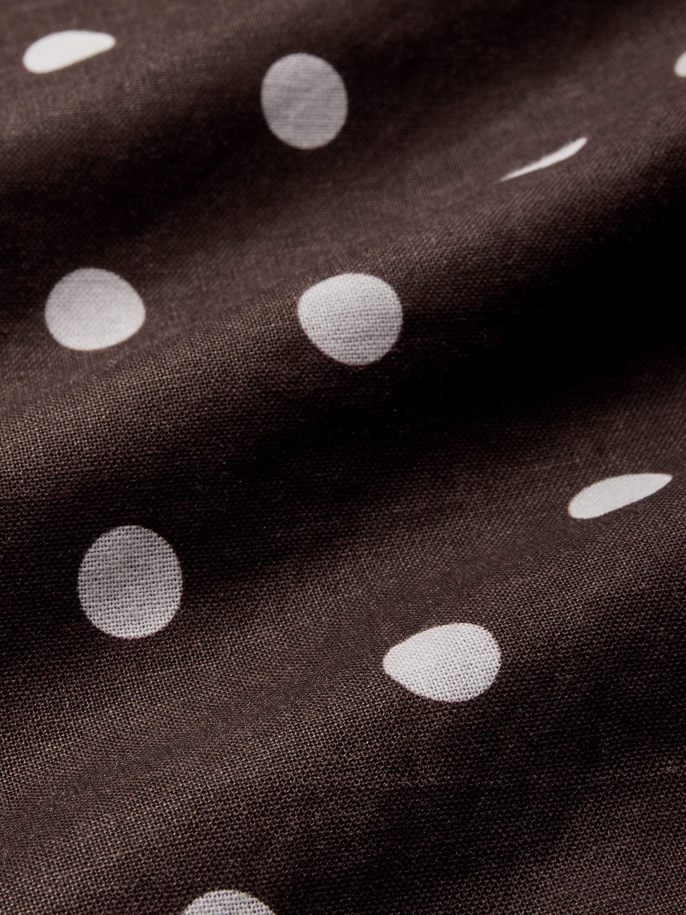 Midi Cotton Dress , Sleeveless, Shawl Collar, Polka Dots, Button Design, French Vintage, Coffee