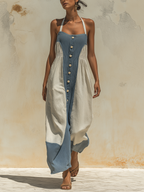 Halter Neck Color Block Wide Leg Jumpsuit