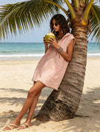 Pink Hooded Sleeveless Linen Mini Tunic Dress