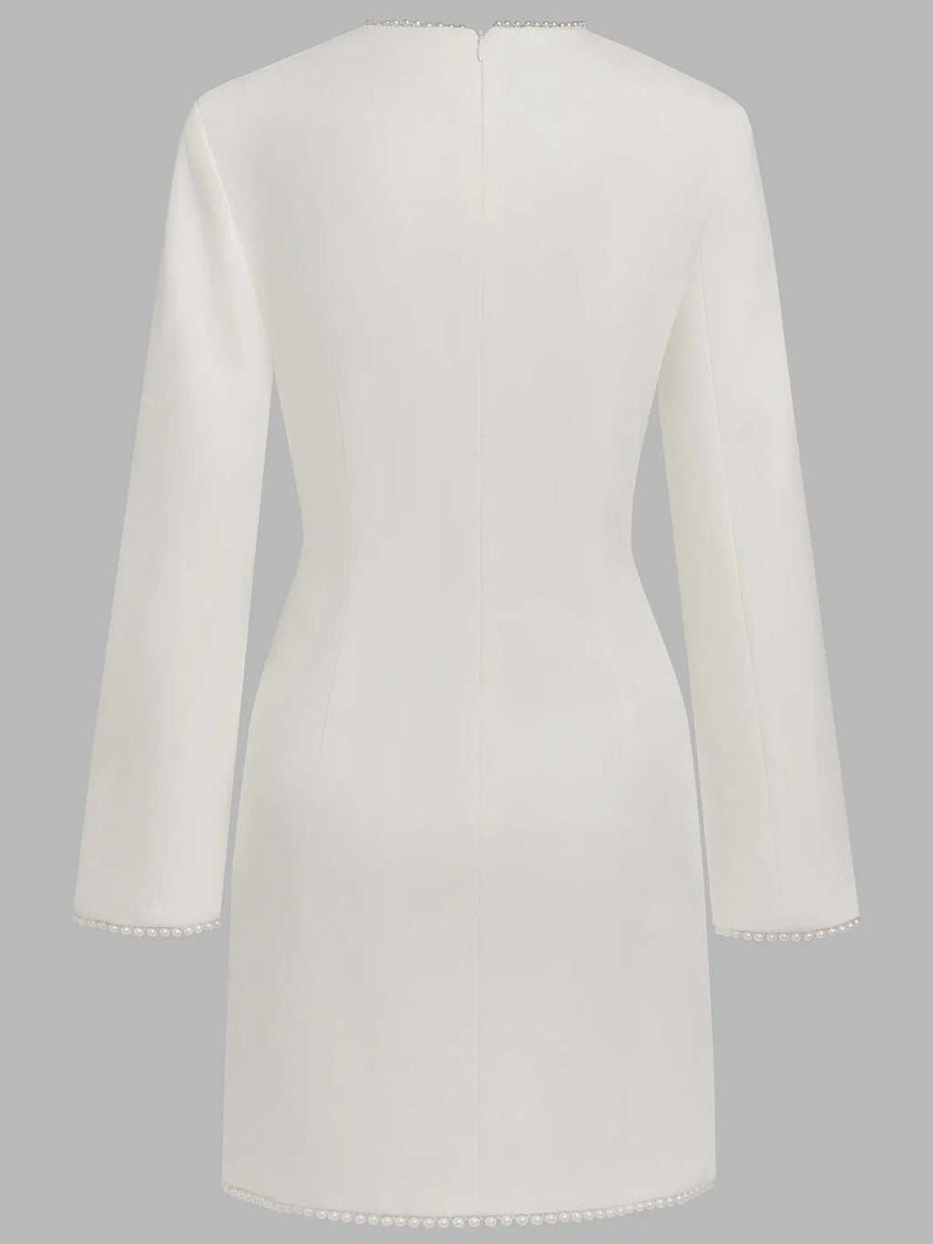 White Faux Pearl Cut Out Classic Crew Neck Long Sleeve Sheath Mini Dress