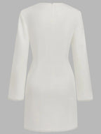 White Faux Pearl Cut Out Classic Crew Neck Long Sleeve Sheath Mini Dress