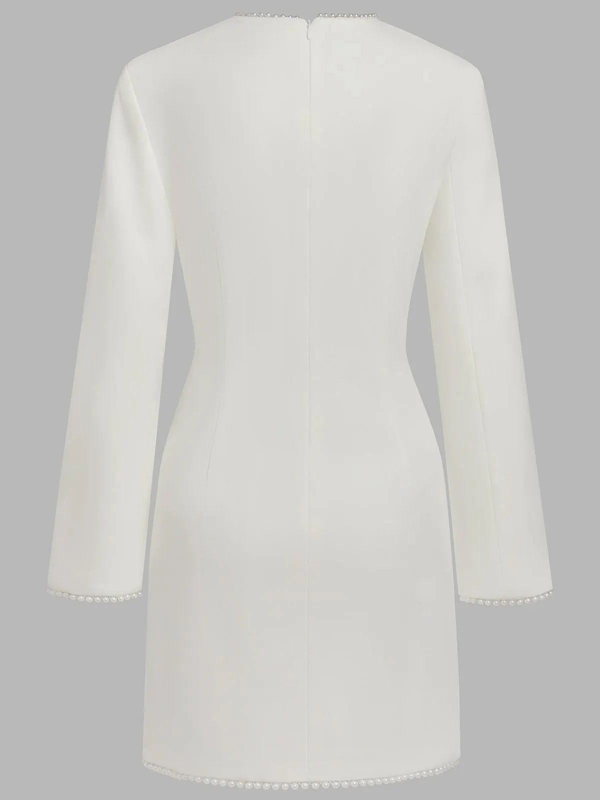 White Faux Pearl Cut Out Classic Crew Neck Long Sleeve Sheath Mini Dress