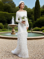 Off White Off The Shoulder Ruched  Mermaid Gown