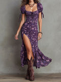 Boho Chic Smocked Floral Puff-Sleeve Midi Dress