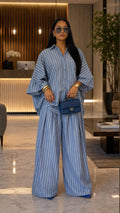 Vertical Stripe Oversized Shirt & Wide-Leg Pant Two-Piece