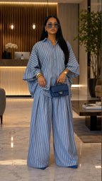 Vertical Stripe Oversized Shirt & Wide-Leg Pant Two-Piece