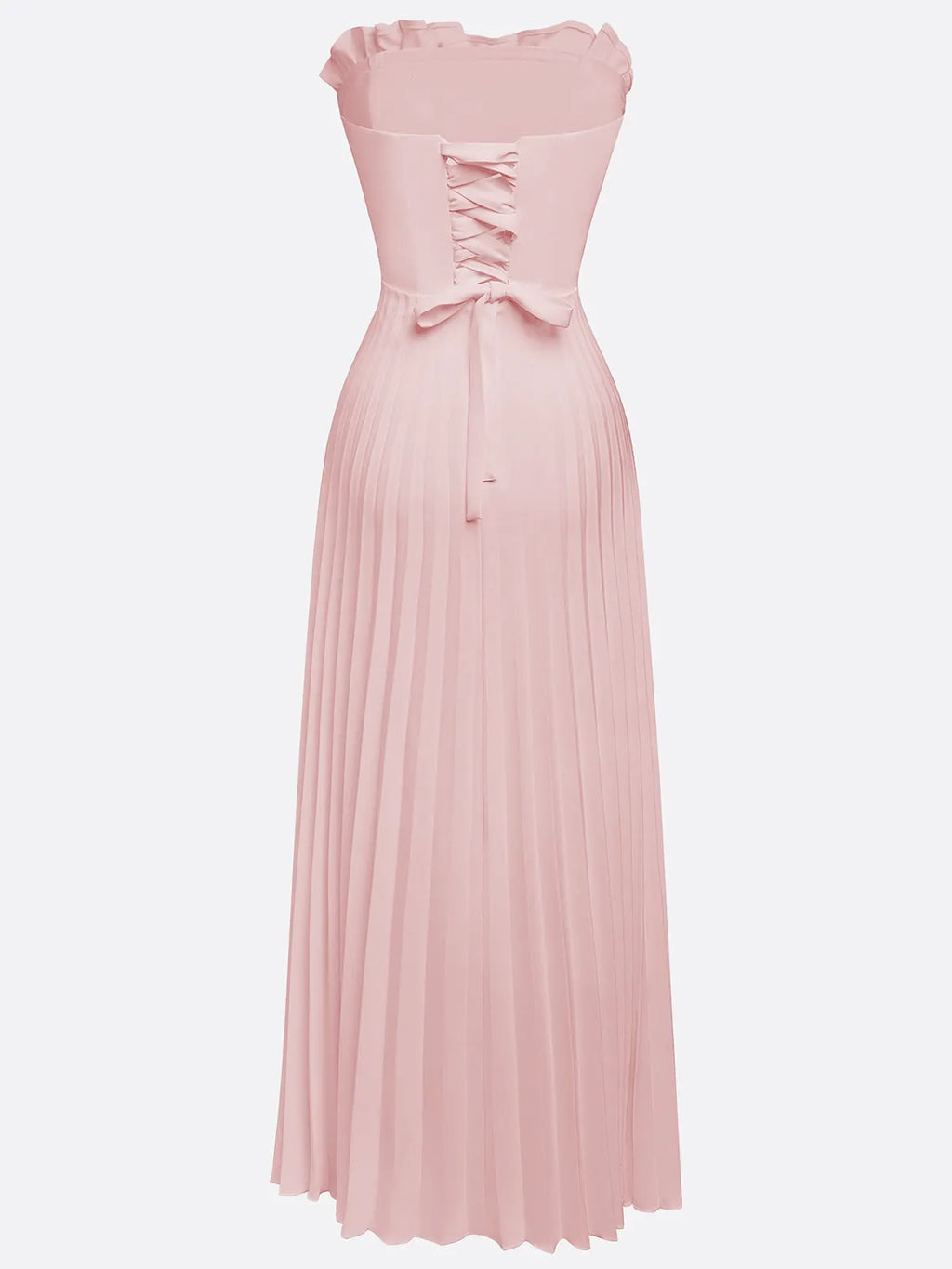 Pink Pleated Classic Strapless Sleeveless A-Line Maxi Dress
