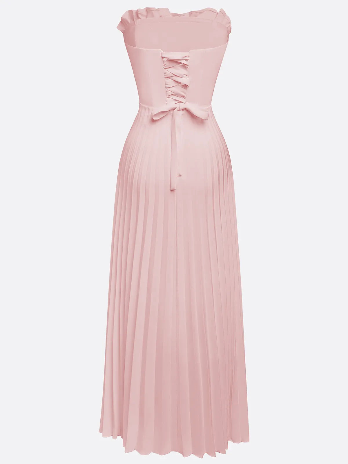 Pink Pleated Classic Strapless Sleeveless A-Line Maxi Dress