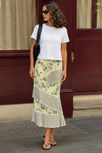 Floral Fringe Midi Skirt