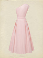 Maxi Cotton Dress , Sleeveless, One shoulder, Plain, Belt Design, Vintage, Light Pink