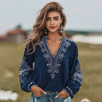 Women's Floral Art Print Flowy Linen Blend Tunic