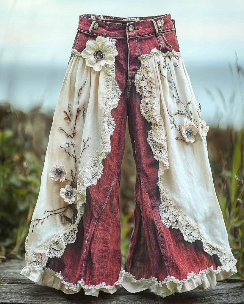 Summer Vacation Ruffle Lace Patchwork Pants 10b4