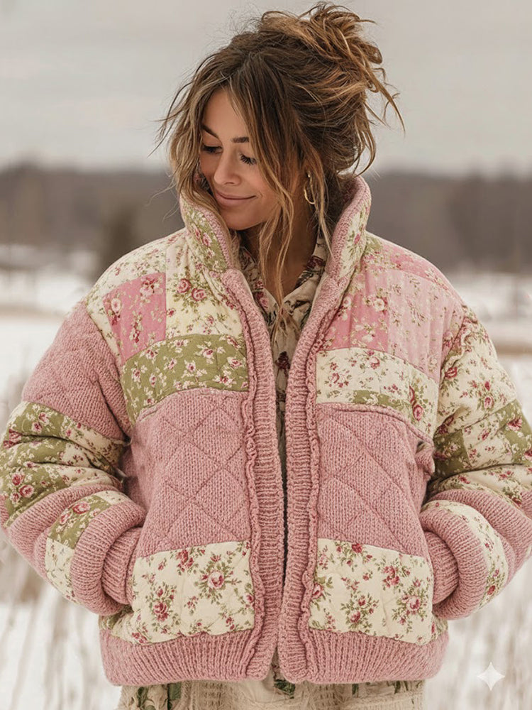 Women's Vintage Floral Patchwork Cozy Knit Sweater