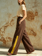 Color-Block Wide-Leg Pants Elastic Drawstring Waist