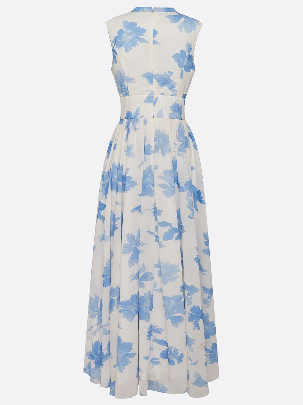 Light Blue Floral Chiffon V Neck Sleeveless A-Line Maxi Dress