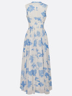 Light Blue Floral Chiffon V Neck Sleeveless A-Line Maxi Dress