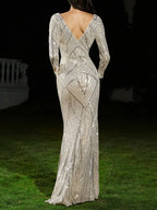 Champagne Mermaid Gown Silver Sequin Dress