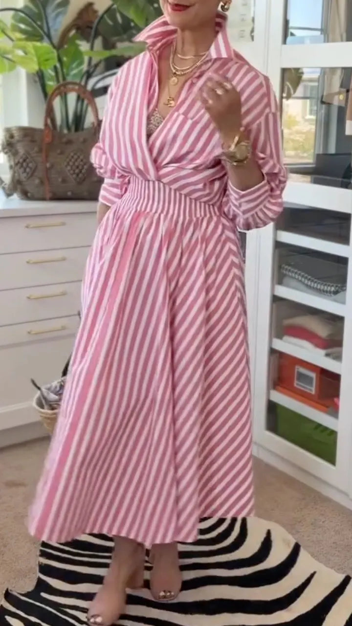 Vertical Stripe Wrap Waist Two Piece