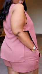 Pink Sleeveless Vest & Shorts Linen Two Piece Outfit