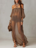 Bohemian Sheer Mesh Off-Shoulder Maxi Dress