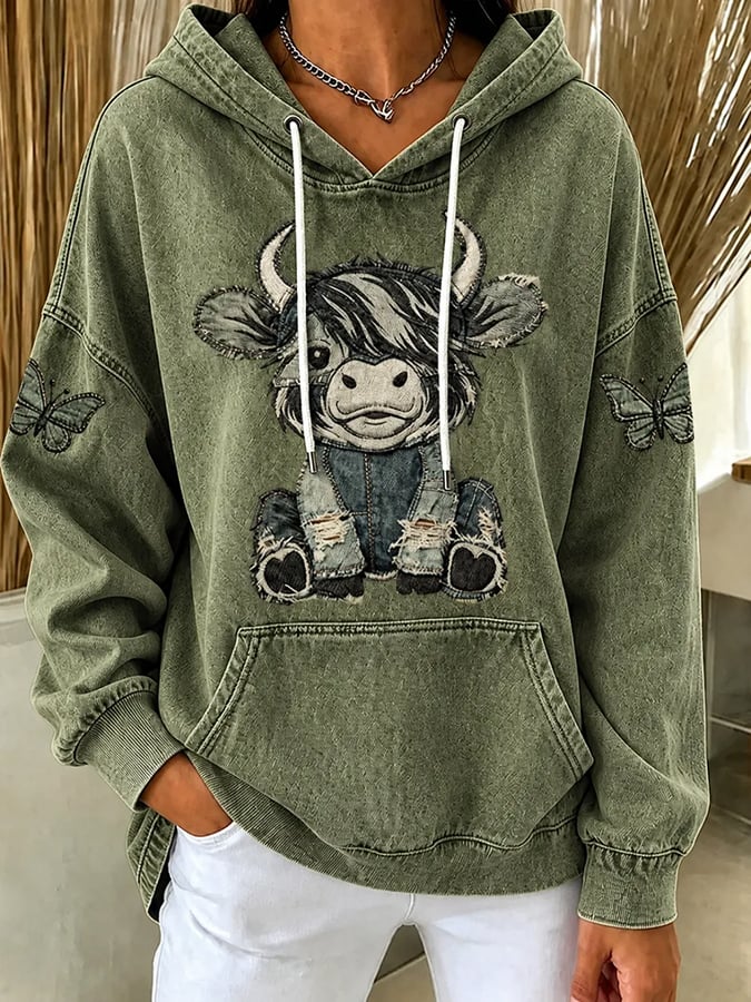 Women's Highland Cow Print Hooded Sweatshirt