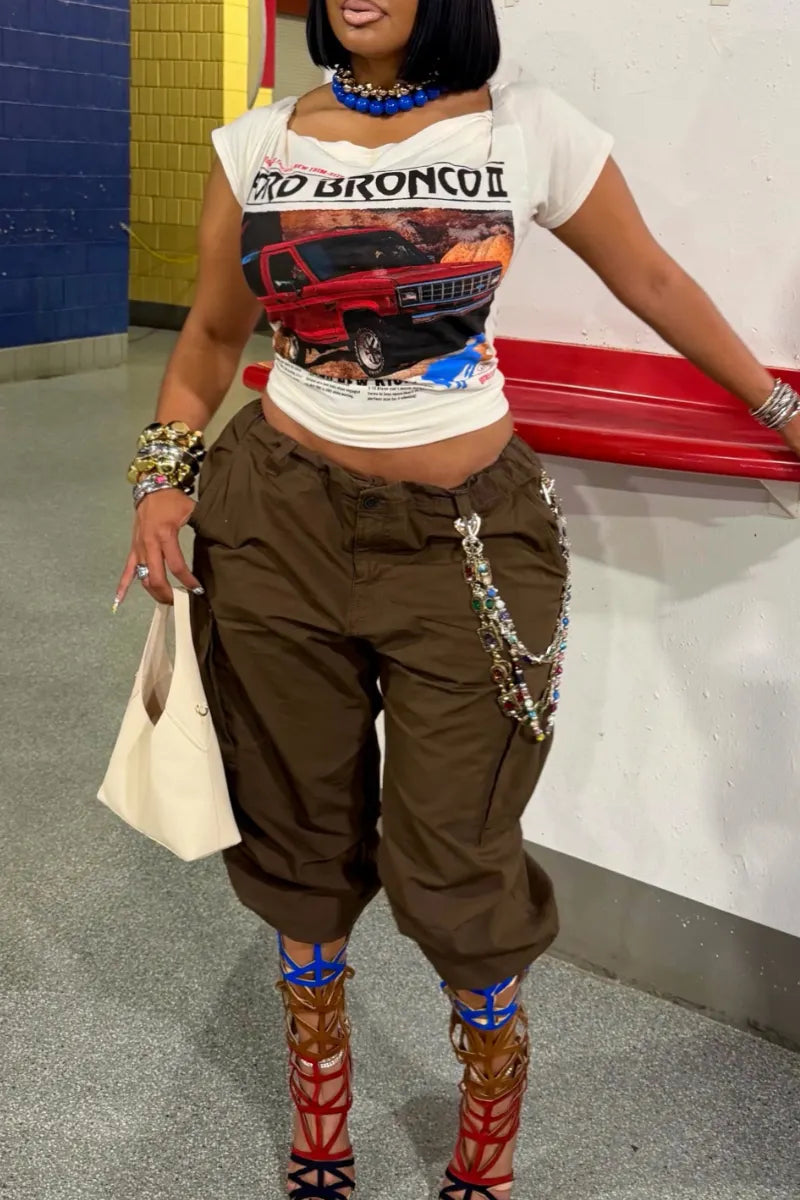 Vintage Graphic Tee & Cropped Cargo Pants Set