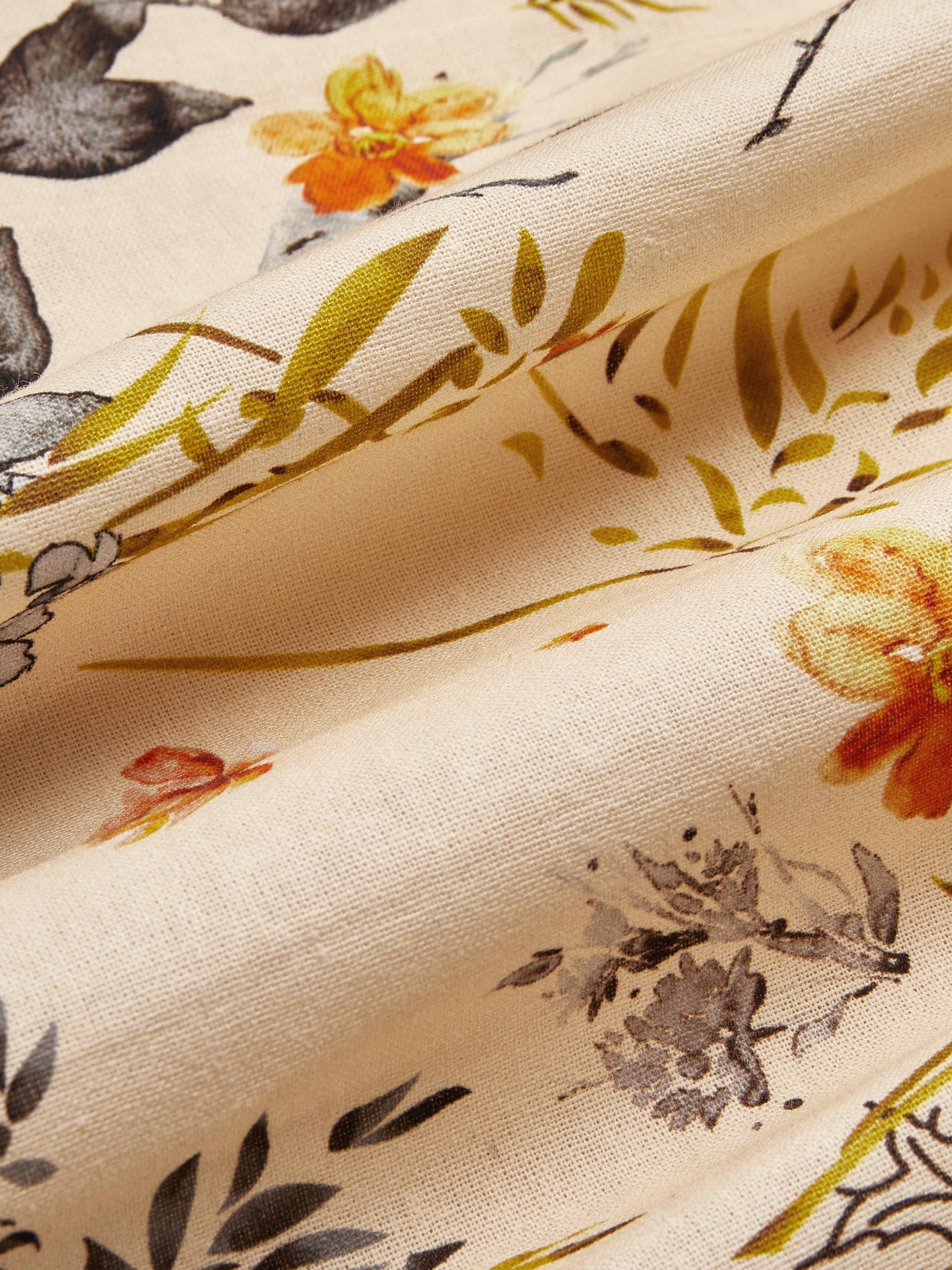 Linen Maxi Dress, Long Sleeves, V Neck, Floral, Apricot,Daily