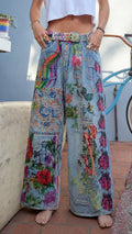 Colorful Floral Embroidered Wide-Leg Jeans