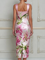Elegant Floral Square Neck Midi Dress