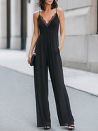 Lace-Trim V-Neck Cami Wide-Leg Jumpsuit