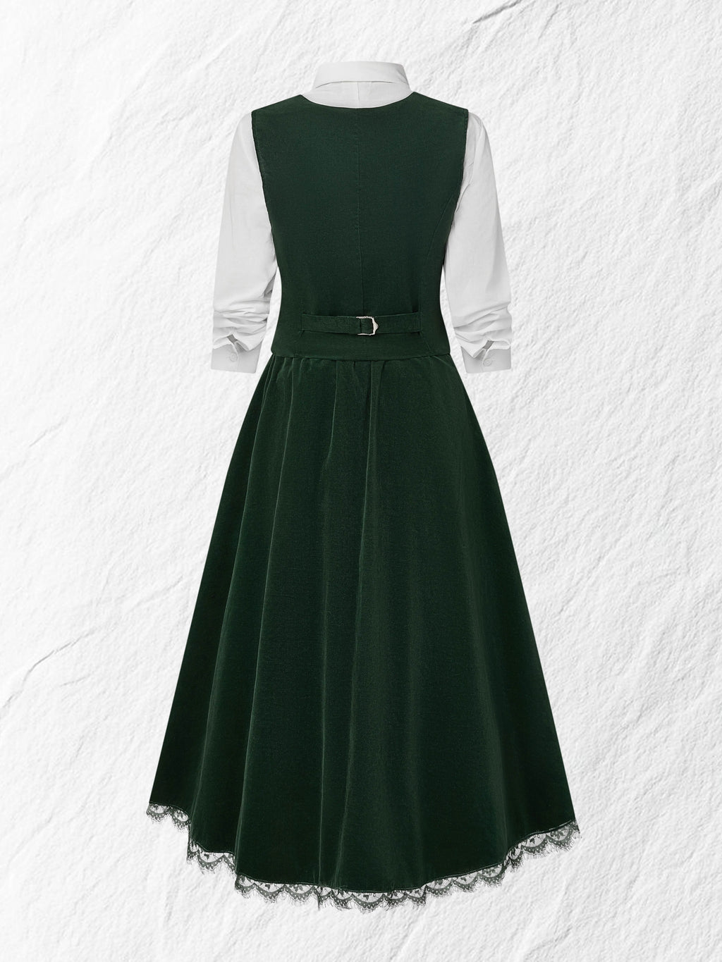 Cotton Vest (Shirt and Skirt Not Included), Sleeveless, V Neck, Plain, Button Design, Vintage, Green