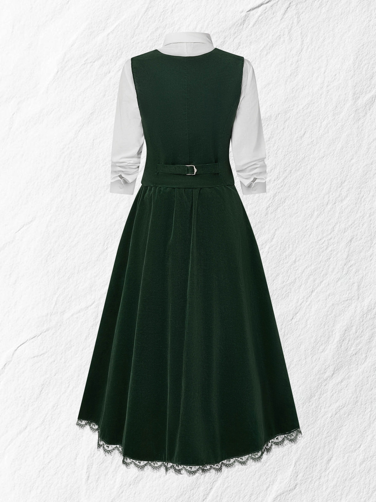 Cotton Vest (Shirt and Skirt Not Included), Sleeveless, V Neck, Plain, Button Design, Vintage, Green
