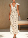 Polka Dot Satin Dress with Irregular Sleeves
