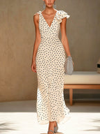 Polka Dot Satin Dress with Irregular Sleeves