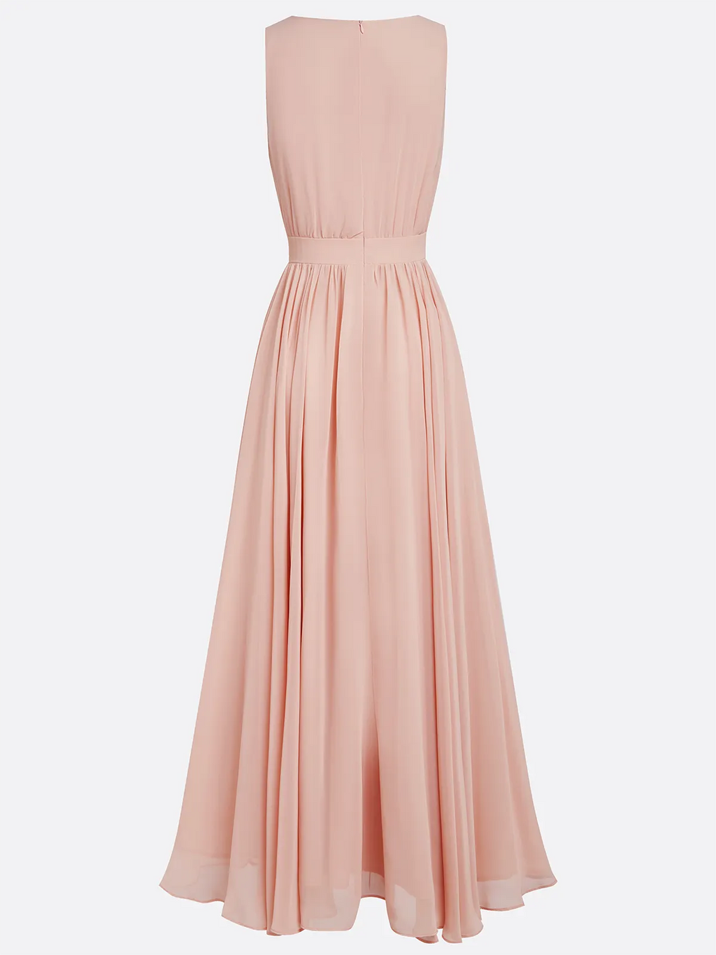 Pink 3D Floral Pleated Chiffon V Neck Sleeveless A-Line Maxi Dress