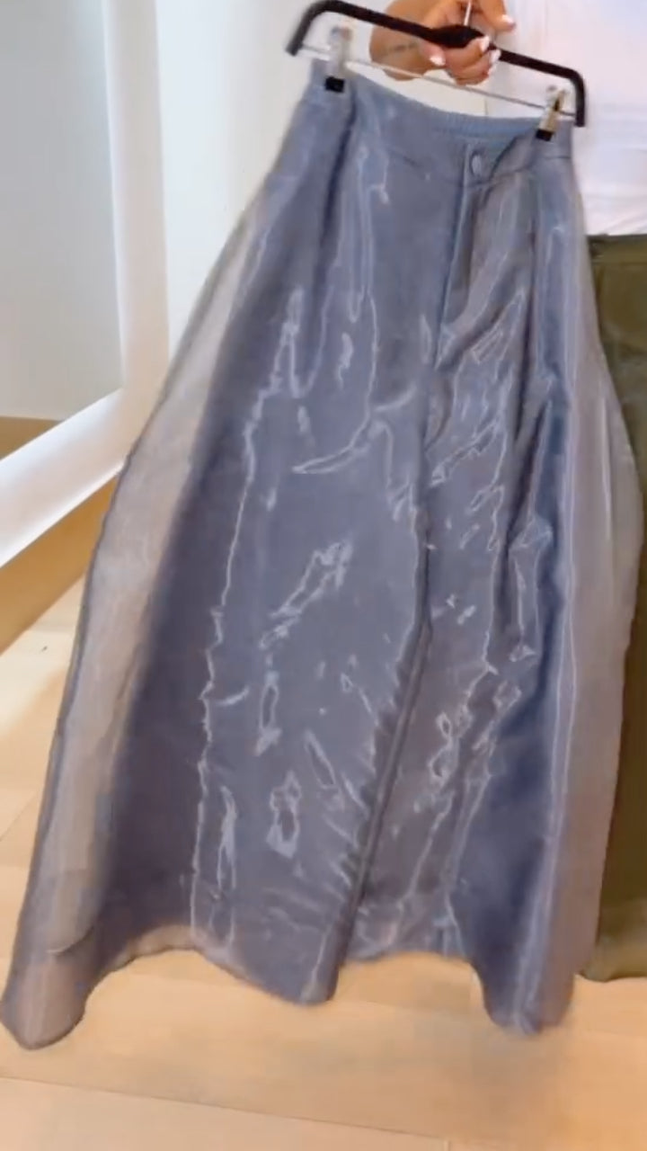 Women's Organza Patchwork Double-Layer Wide-Leg Pants