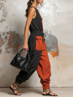 Color-Blocked Harem Denim Jumpsuit