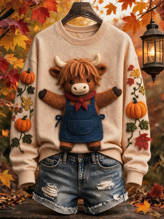 Women's Autumn Highland Denim Print Sweatshirt