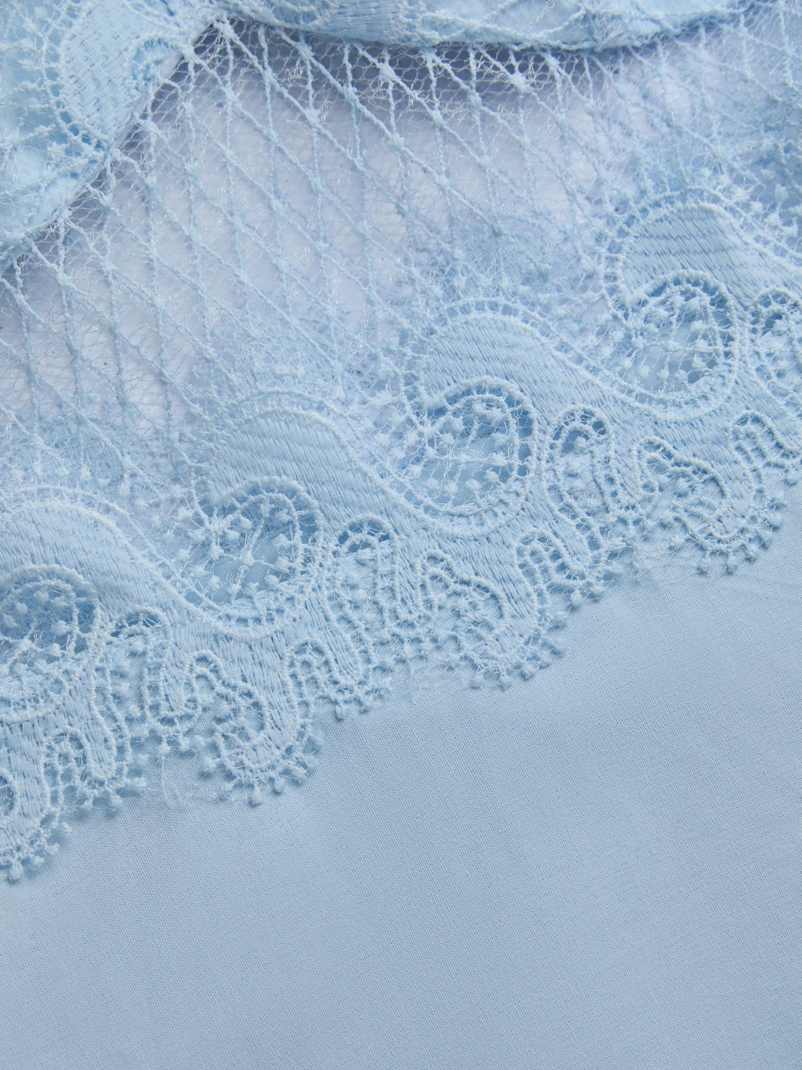 Maxi Cotton Dress, Sleeveless, V Neck, Plain, Lace, French Vintage, Blue