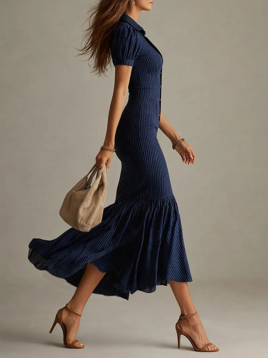 Elegant Striped Slim-fit Mermaid Maxi Dress