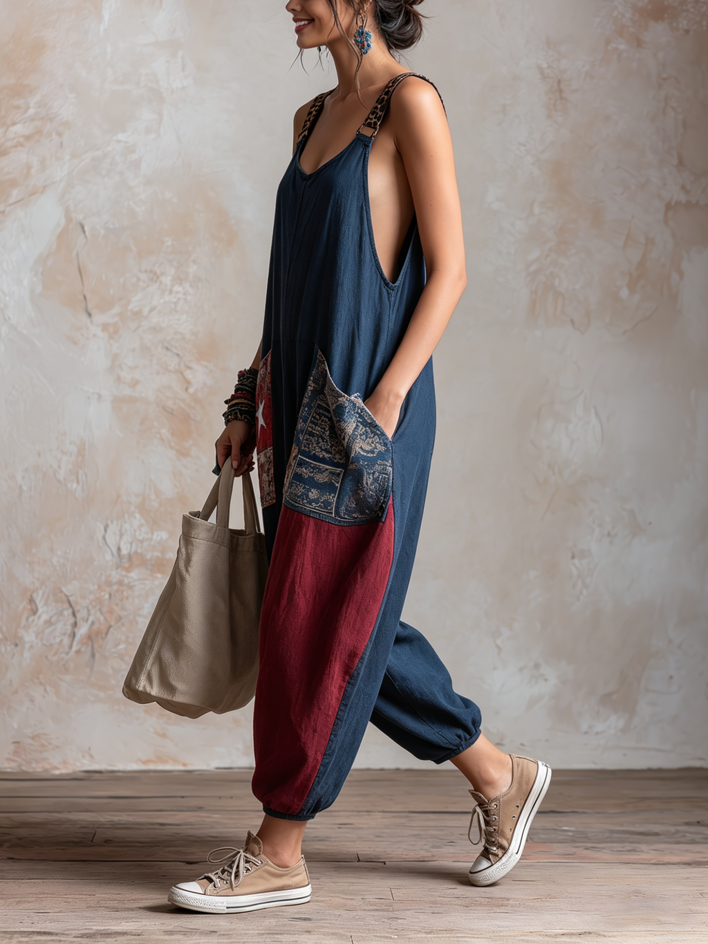 Patchwork Harem Jumpsuit | Effortless Boho Loungewear