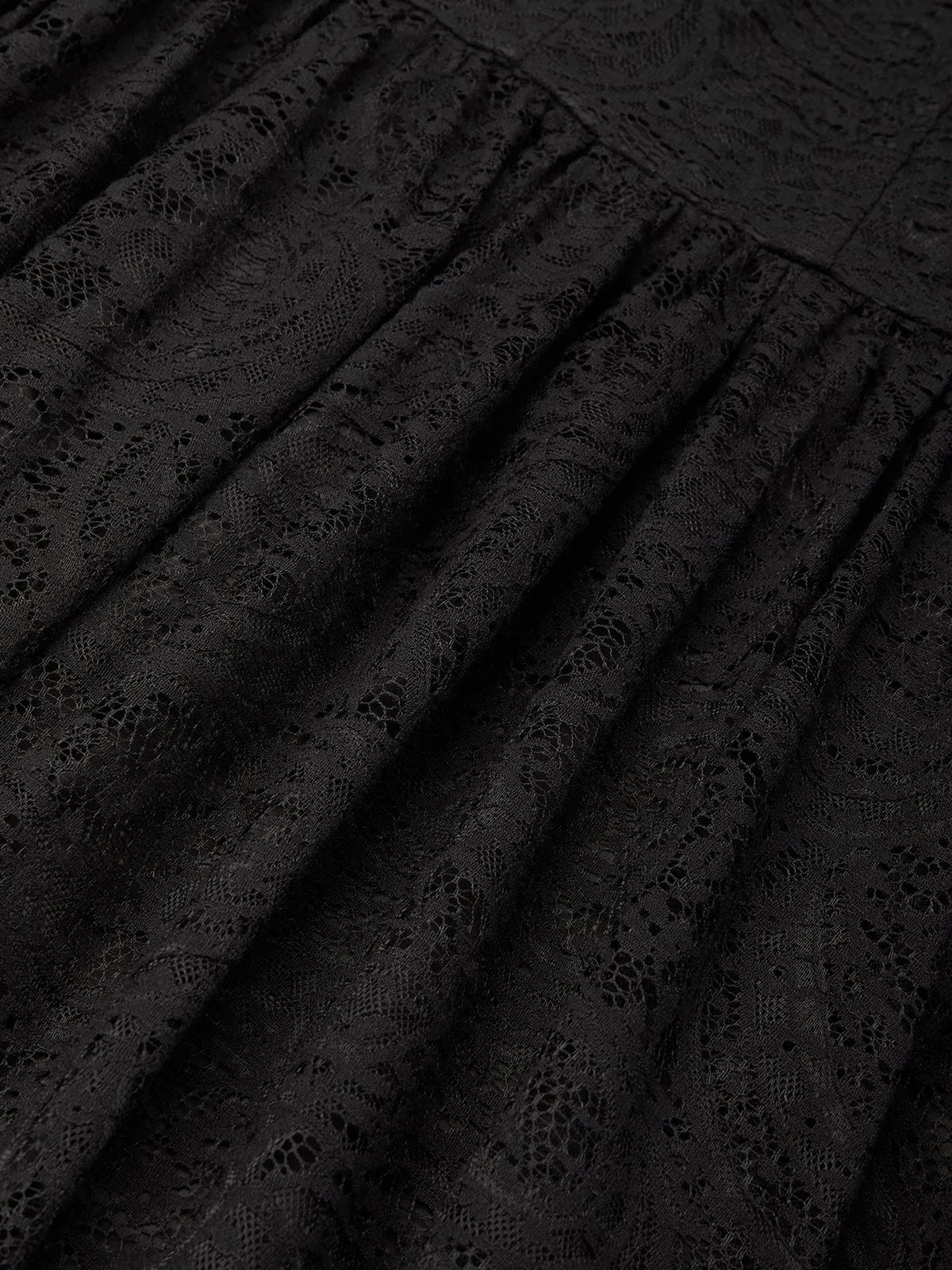 Black Lace Hollow Out Cotton Crew Neck Sleeveless A-Line Maxi Dress With Belt