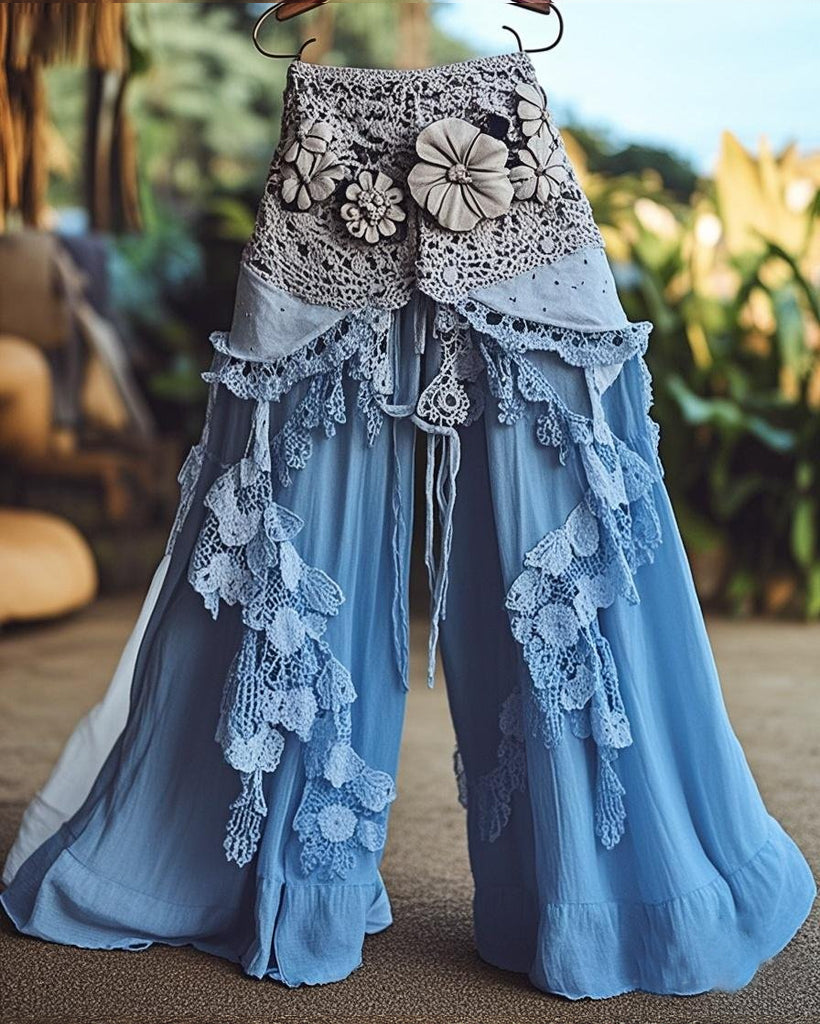 Summer Vacation Ruffle Lace Patchwork Pants  cba7