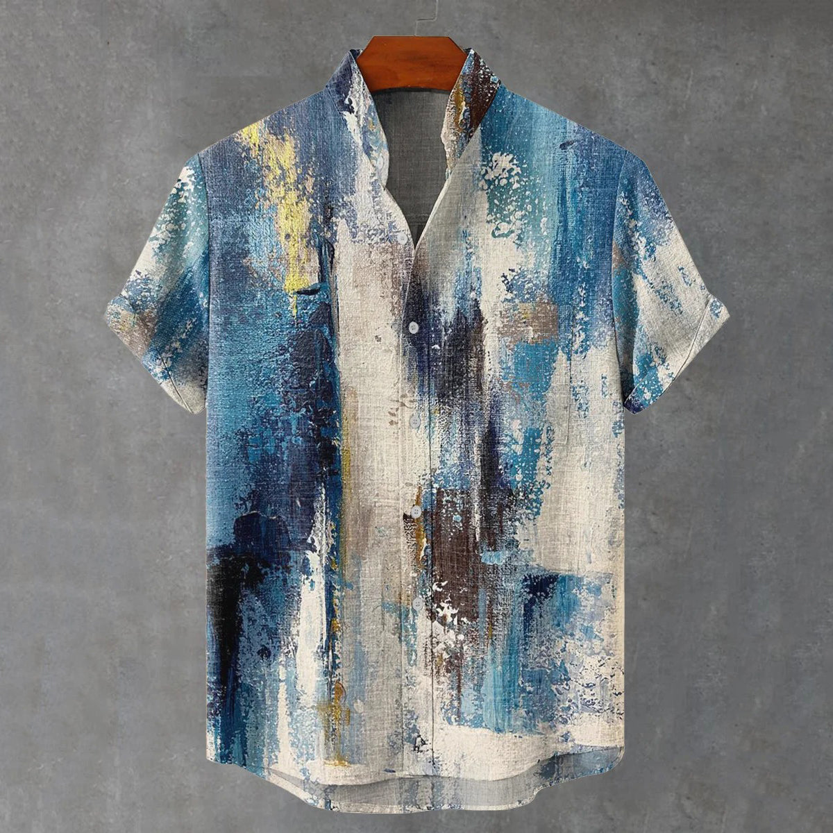 Men's Vintage Abstract Geometric Oil Painting Gradient Art Short Sleeve Shirt