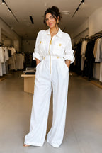 White Utility Zip‑Up Jumpsuit