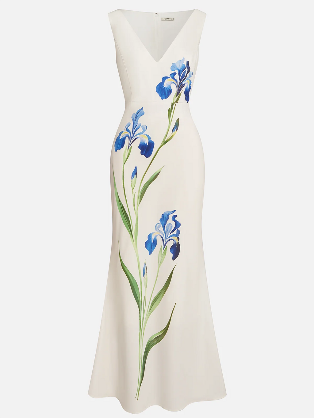 White Floral Classic V Neck Sleeveless A-Line Gown Dress